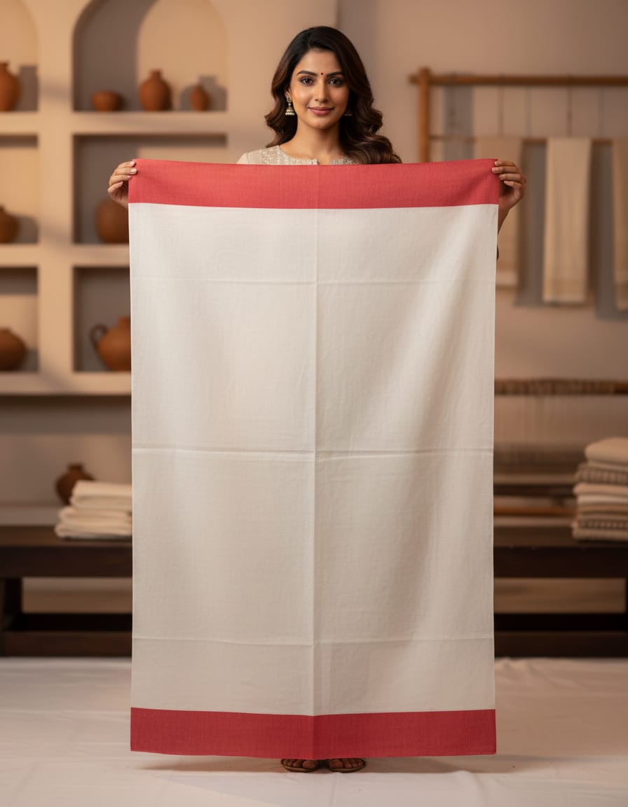 White Saree with Red Border
