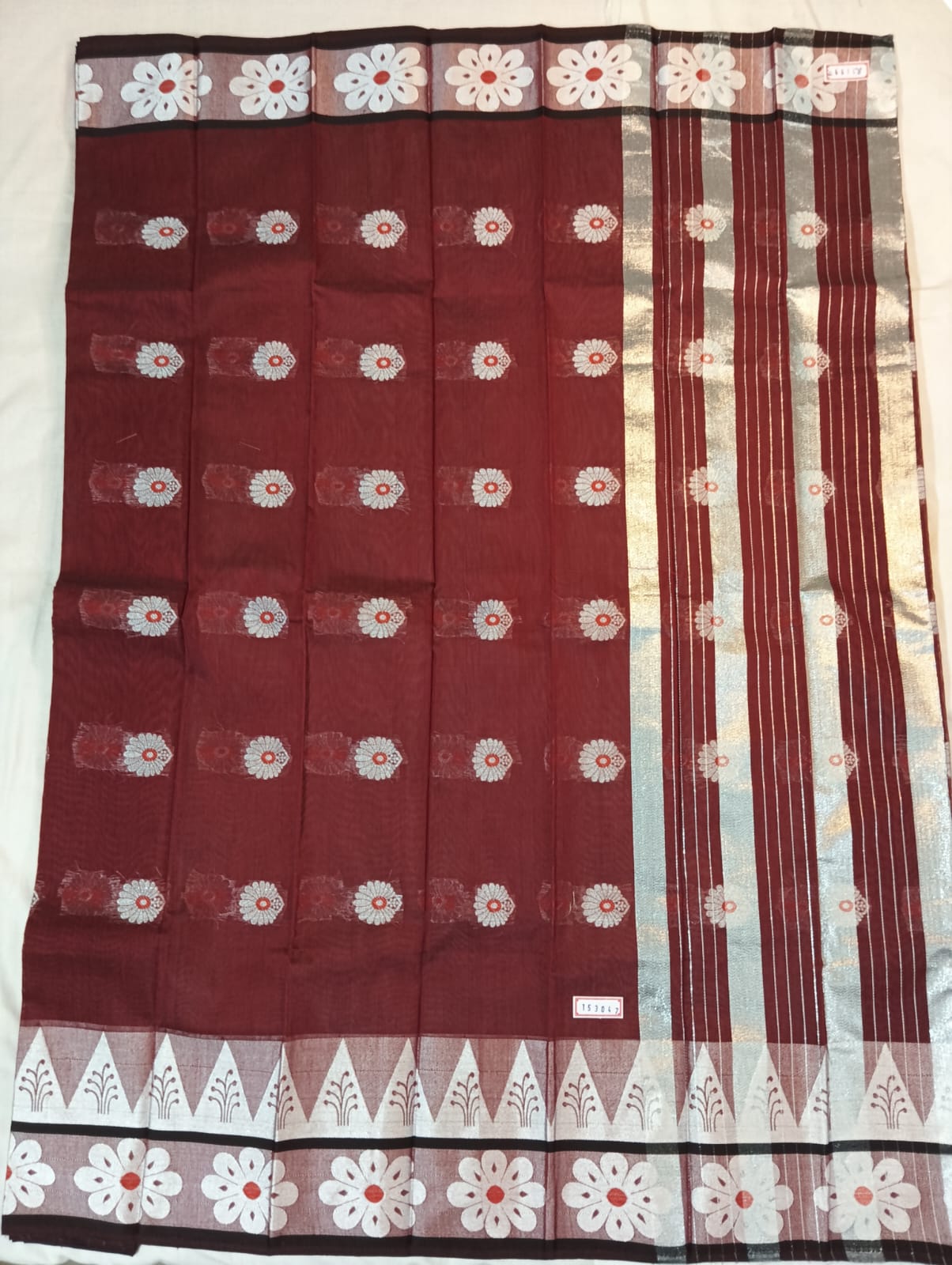 Dark Maroon Handloom Saree with Silver Buti Motifs