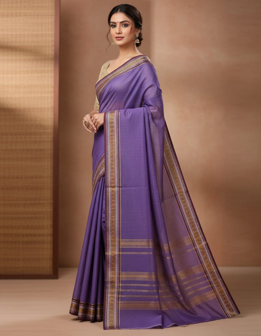 Light Purple Saree with Brown Golden Border