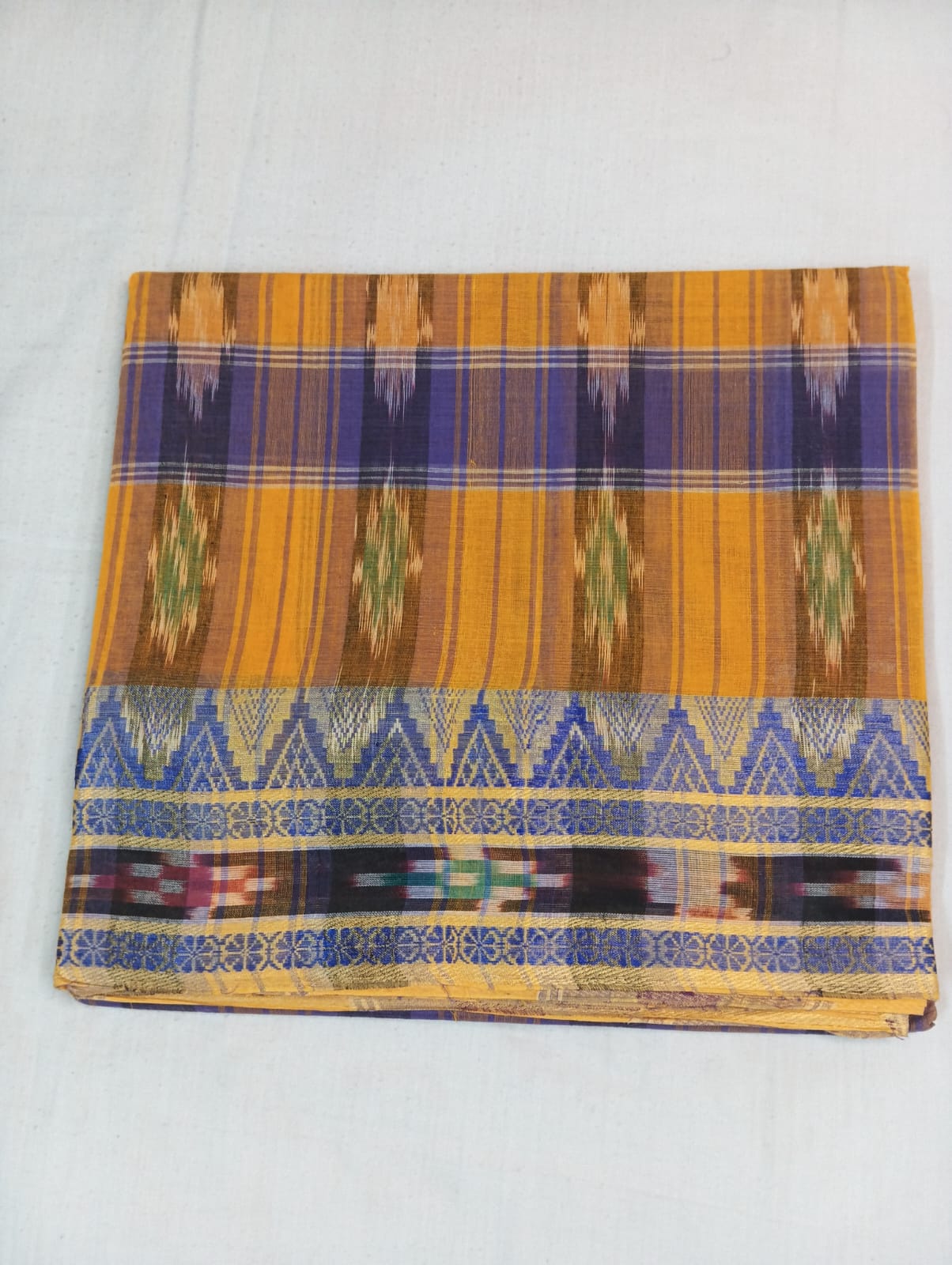 Orange Kotki Saree with Violet Stripe Temple Border