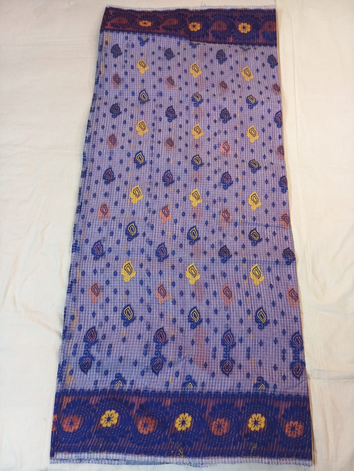 Light Purple Kota Check Saree with Fancy Buti, Royal Blue Border & Rich Pallu