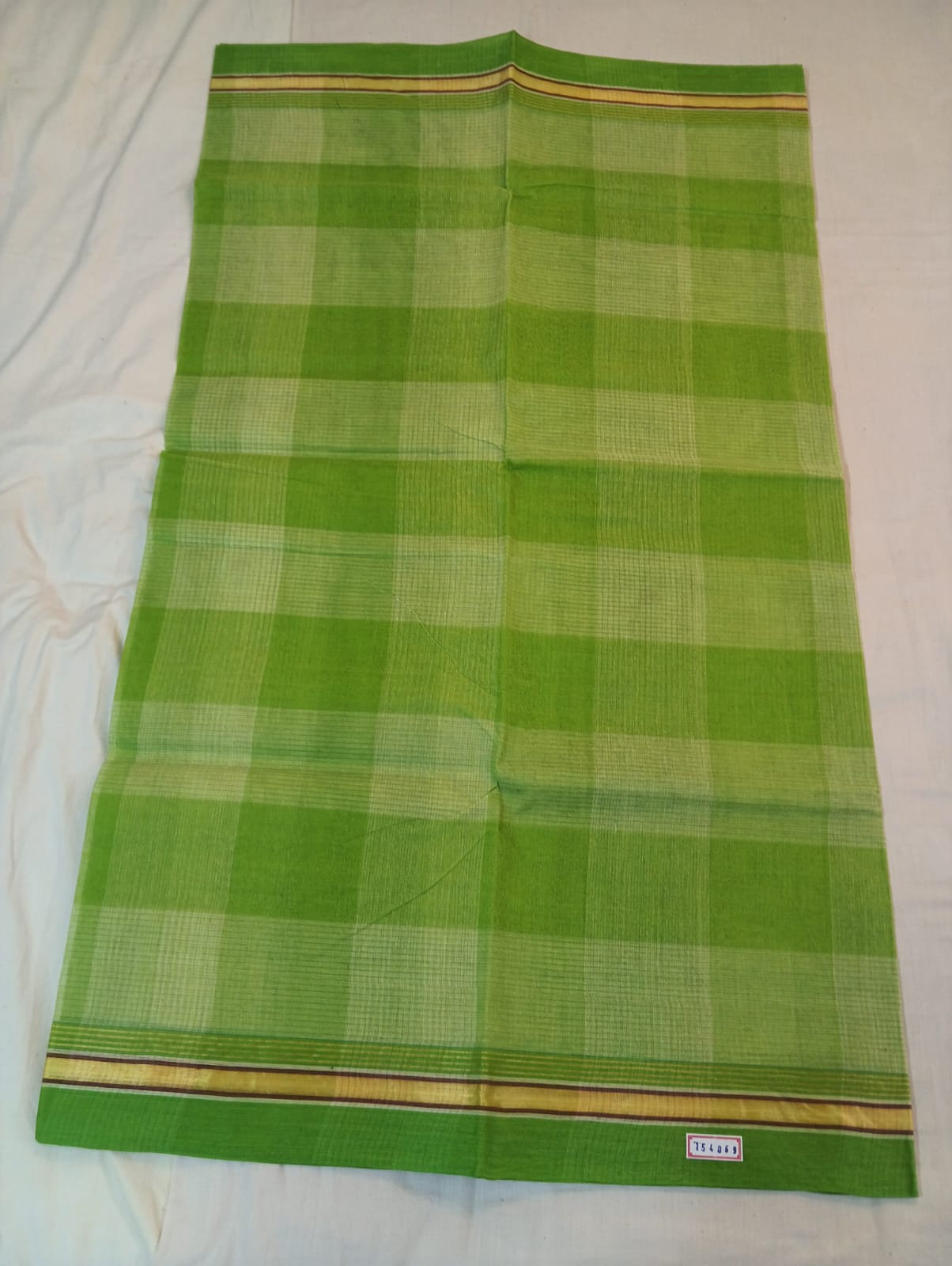 Double Color Parrot Green & Light Green Big Check Saree with Parrot Green Border