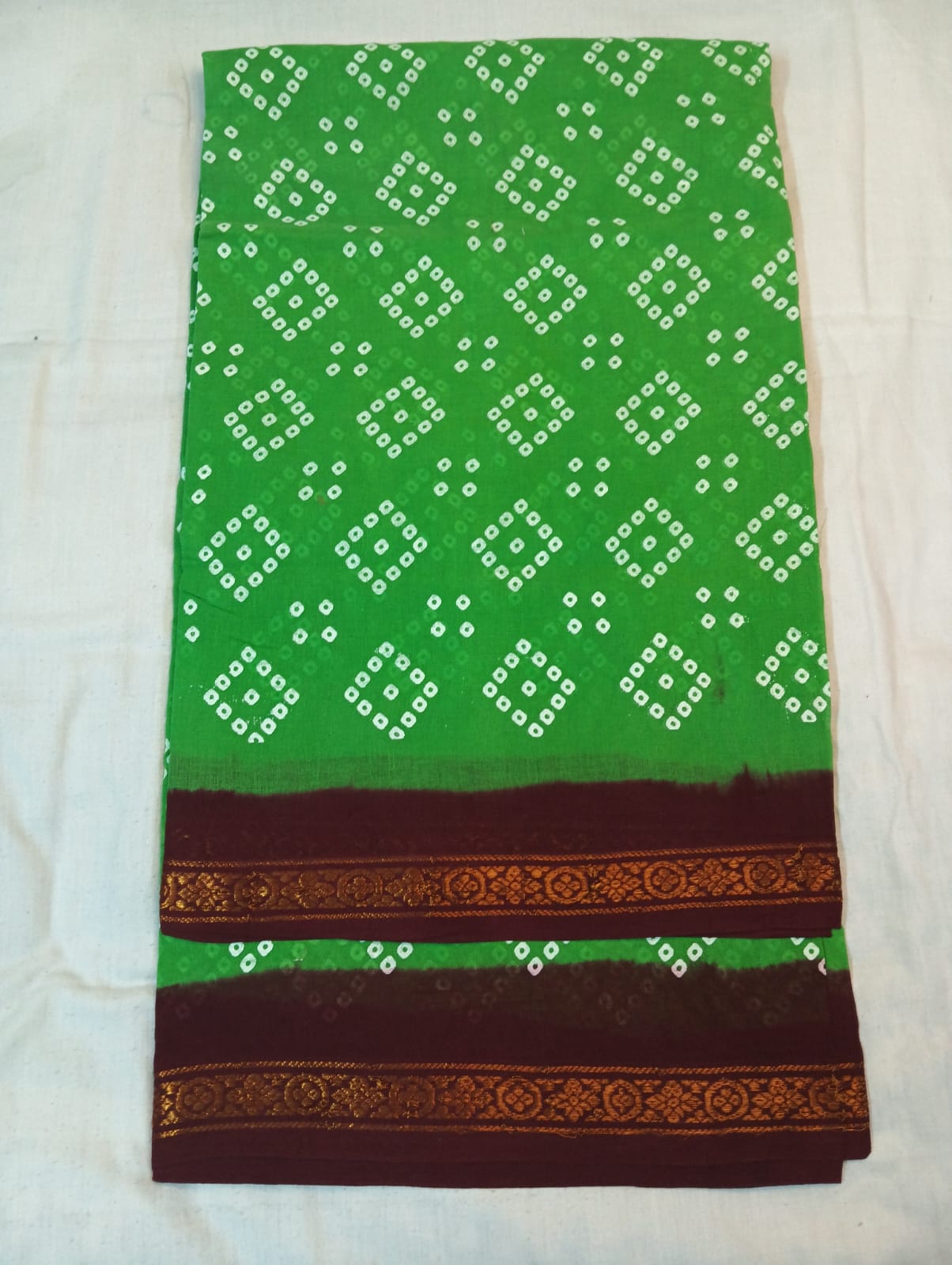 Parrot Green Handloom Saree with Dark Maroon Border