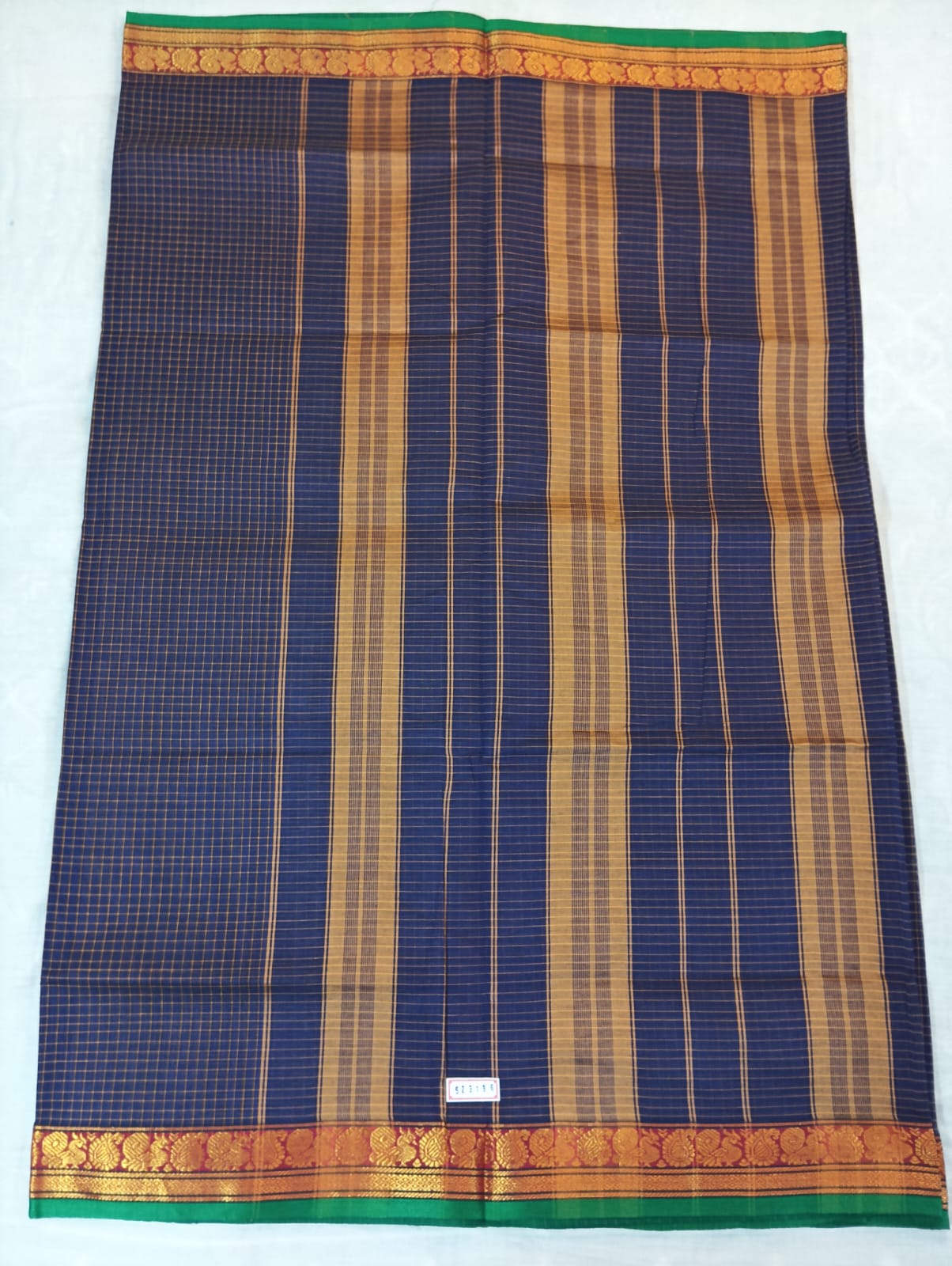 Dark Violet Check Saree with Golden Border (With Blouse Piece)