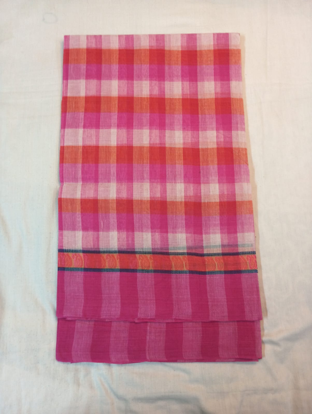 Pink & White Double Color Check Saree with Pink Border
