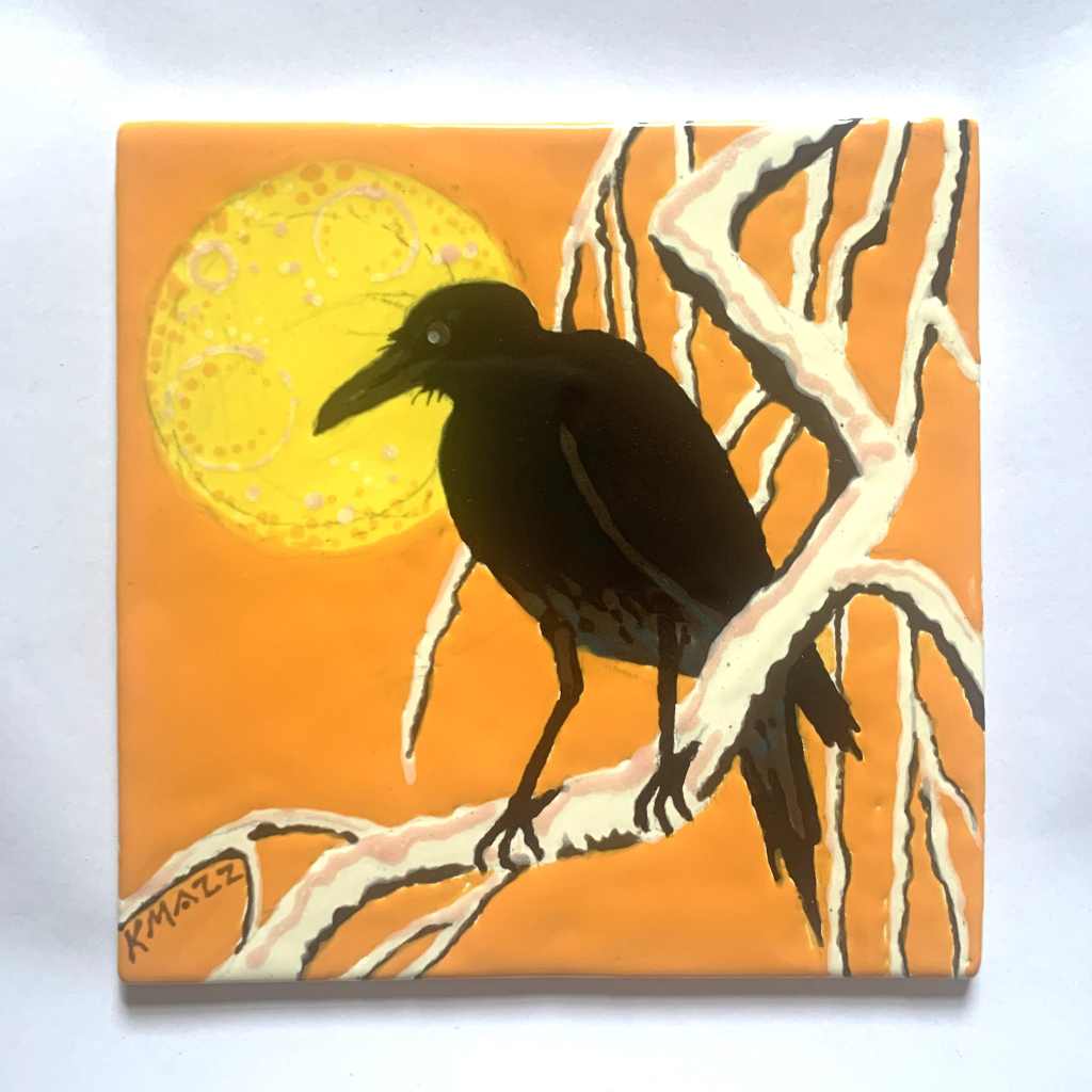 Raven on a Moonlit , Snowy branch