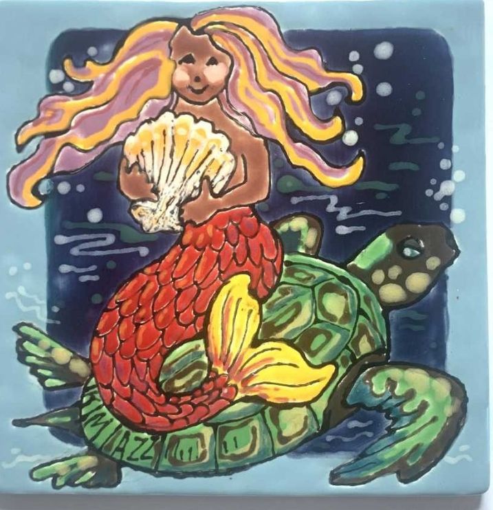 Mermaid and Turtle Ceramic Tile