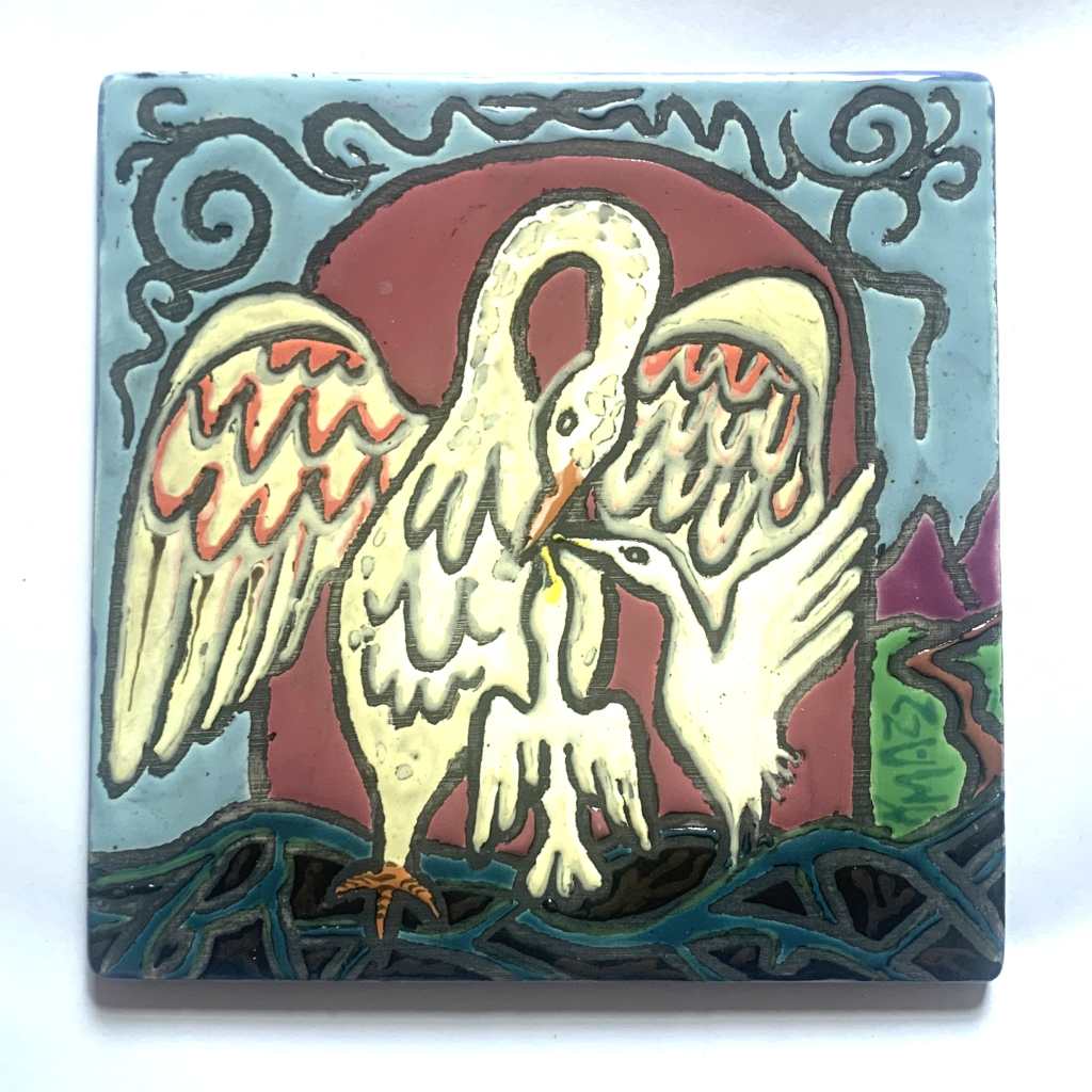 Swan Mother--Hand-painted Ceramic Tile