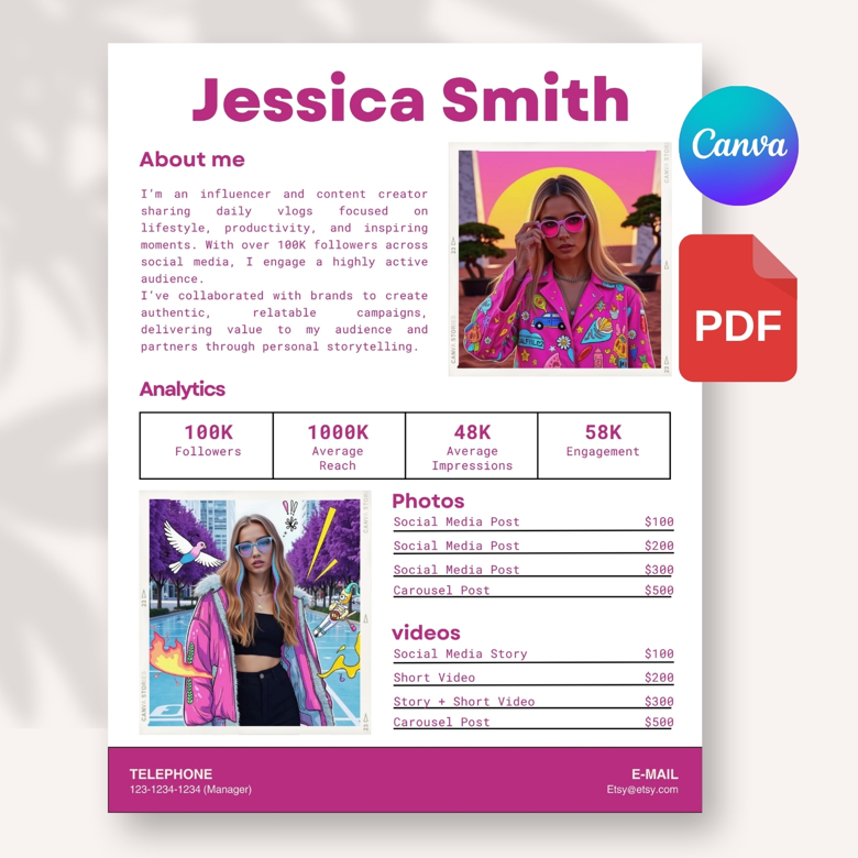 Creative Influencer Media Kit & Rate Card | Editable Vibrant Layout with Artistic Collage Style for Colorful Personal Brands