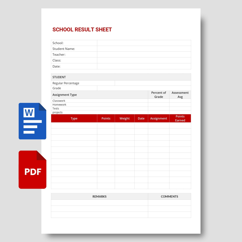 Editable School Report Card Template - Student Result Sheet PDF & Word - Academic Progress & Grade Tracker