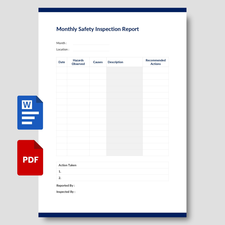 Monthly Safety Inspection Report Template | Workplace Hazard Checklist PDF & Word | Editable Safety Audit Form