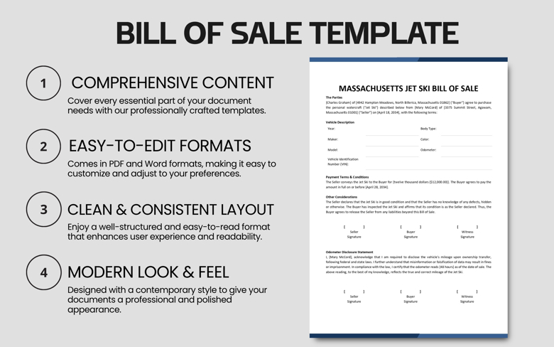 Massachusetts Jet Ski Bill of Sale Template | Editable PDF & Word | Personal Watercraft Sale Form | Instant Download