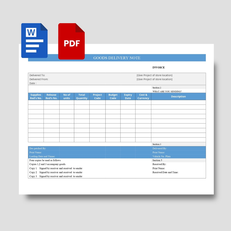 Goods Delivery Note Template | Editable PDF & Word | Shipment Receipt & Delivery Tracking Form