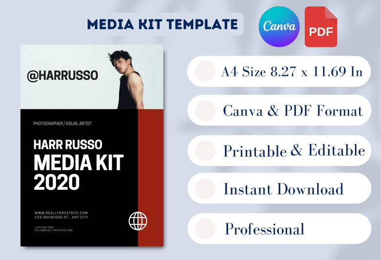 Bold Media Kit Template for Male Influencers | Editable Canva Press Kit for Fashion Models & Digital Creators | Modern Editoria