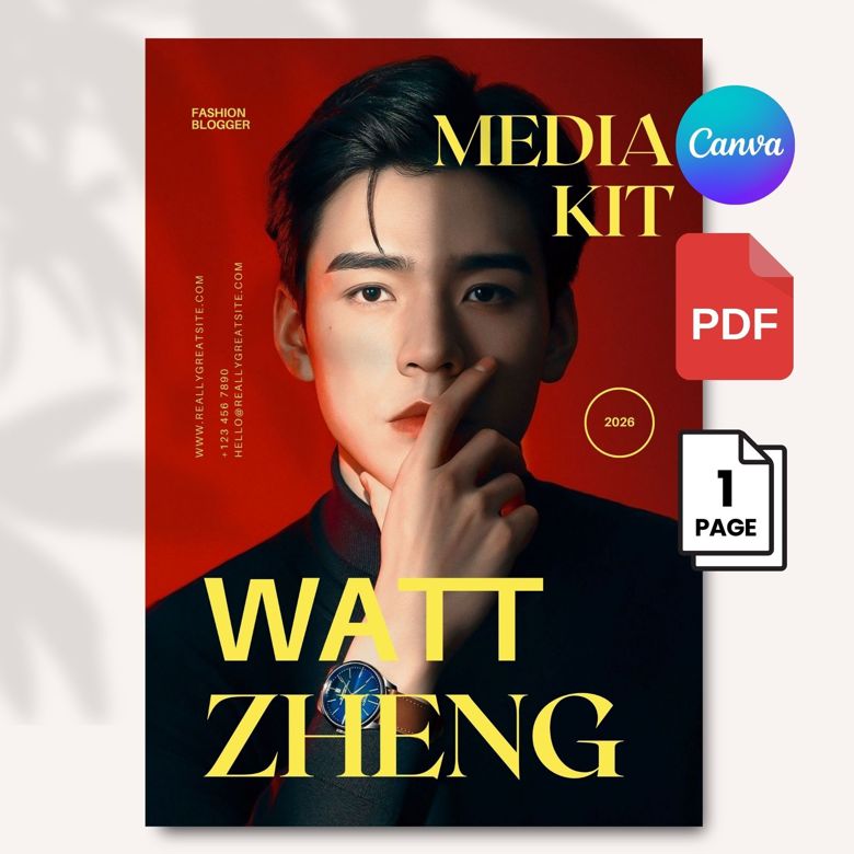 Bold Fashion Blogger Media Kit Template | Editable Canva Press Kit for Male Influencers | A4 Size | Modern & Minimalist Design