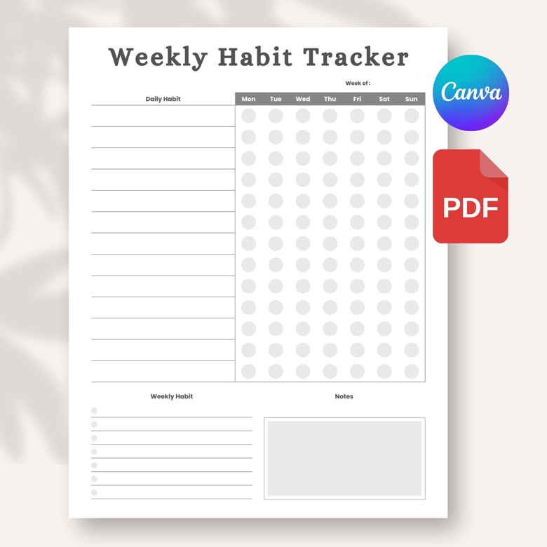Weekly Habit Tracker Printable | Daily Habit Checklist | Minimalist Productivity Planner | US Letter PDF | Self-Care & Routine