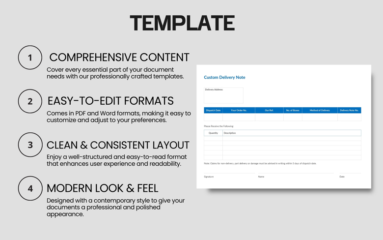 Editable Delivery Note Template | Fillable Dispatch Form PDF & Word | Printable Shipping Receipt for Small Business