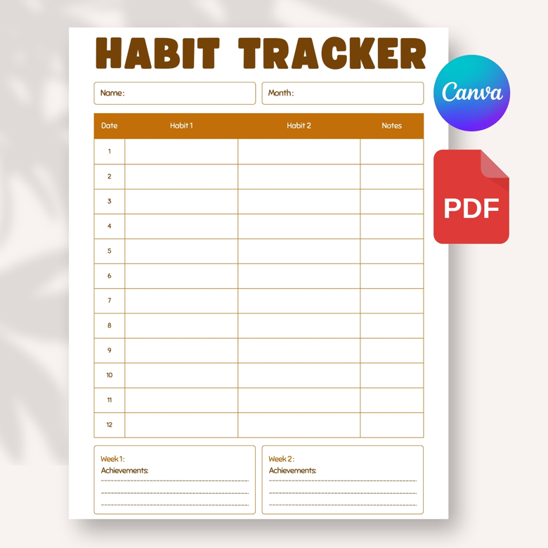 Printable Habit Tracker for Kids | Monthly Behavior Log | Fun Routine Chart | 2-Habit Daily Tracker | US Letter PDF | Self-Disc