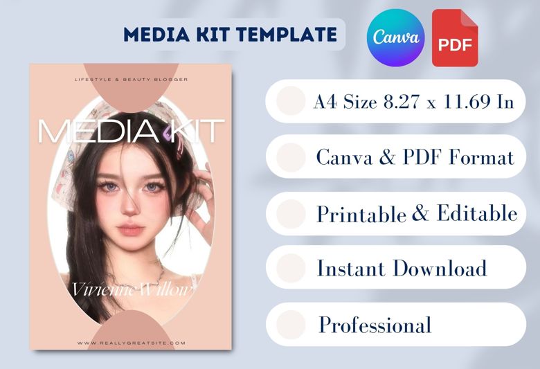 Elegant Media Kit Template for Beauty & Fashion Influencers | Editable Canva Portfolio for Bloggers & Creators | A4 Size | Inst
