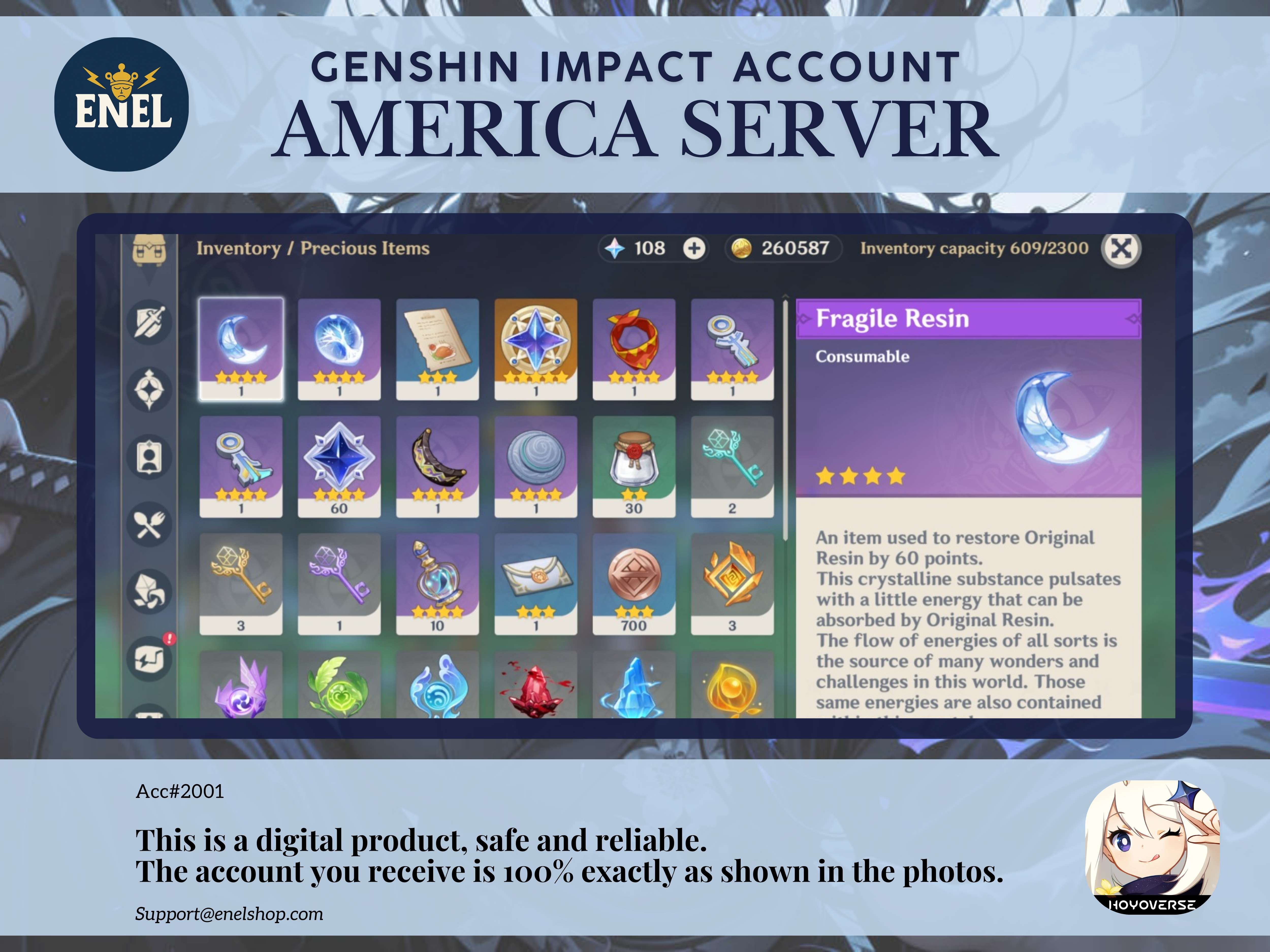 Genshin Impact Account - America Server AR 55 + Asia Server AR 40 