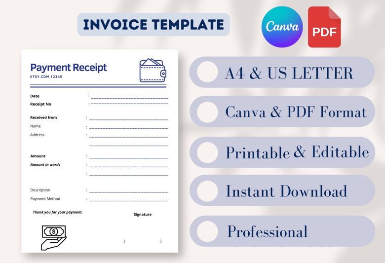Clean & Professional Payment Receipt | Printable A4 -USLETTER Template