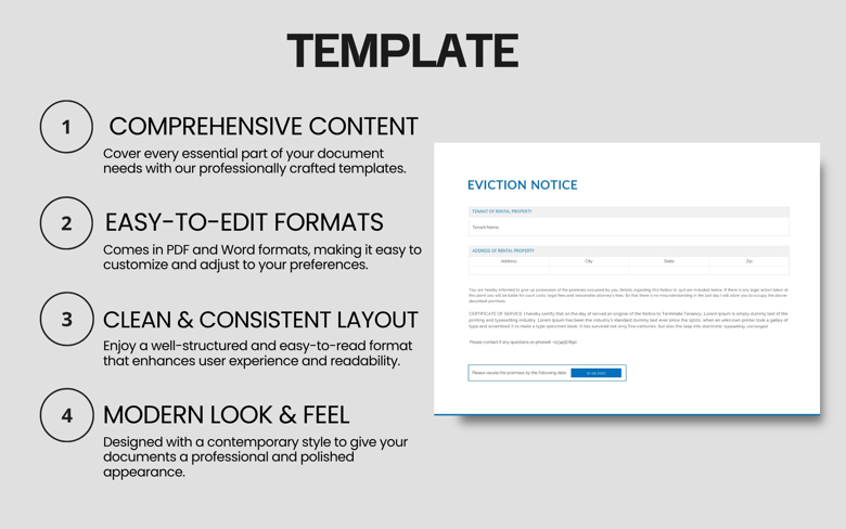 Eviction Notice Template | Editable Tenant Termination Form in PDF & Word | Printable Rental Property Notice to Vacate