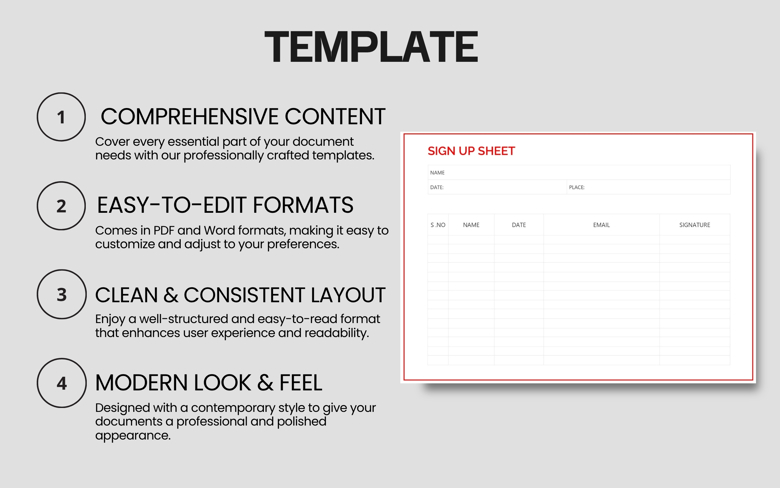 Editable Sign Up Sheet Template | Attendance & Registration Form | Fillable PDF & Word for Events, Workshops & Meetings