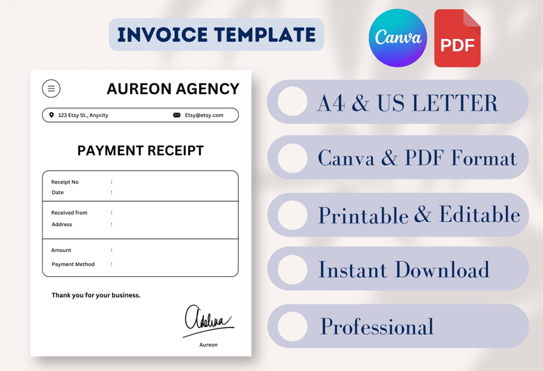 Minimalist Payment Receipt Template – Clean & Professional Invoice for Freelancers, Agencies & Small Business