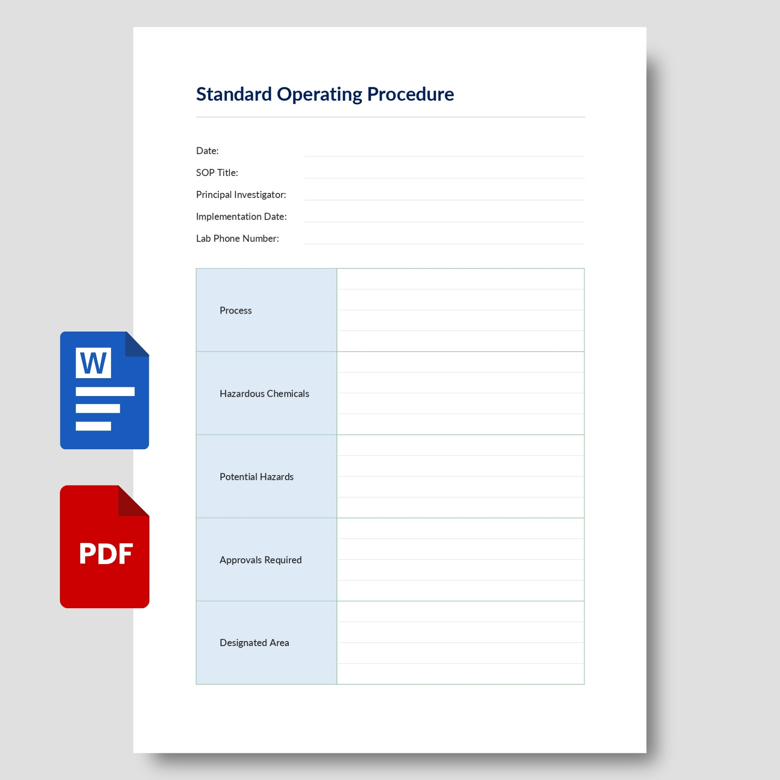 Standard Operating Procedure (SOP) Template | Editable Lab Safety Form in PDF & Word | Research Process Documentation Sheet