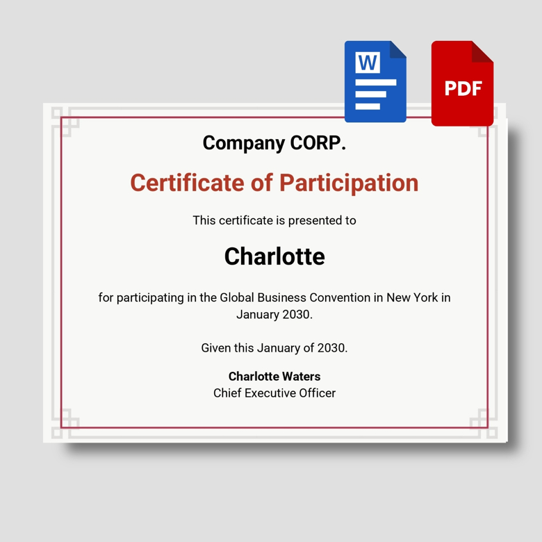 Certificate of Participation Template | Editable Certificate Award for Events & Achievements | Instant Download