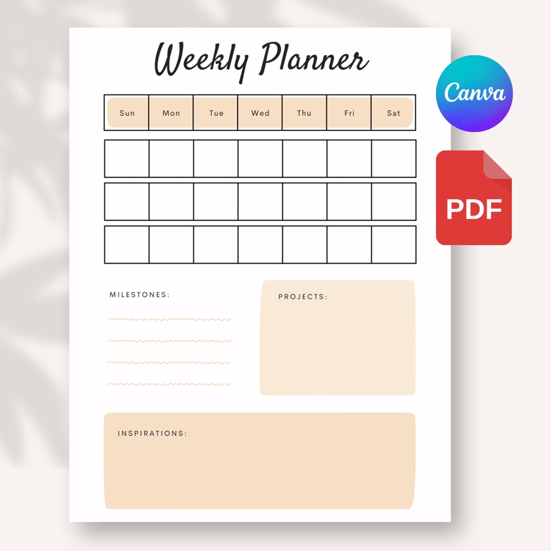 Minimalist Weekly Planner Template | Printable & Editable | A4 & US Letter | Project & Goal Organizer |