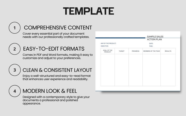 Sales Action Plan Template | Editable Sales Strategy Worksheet | PDF & Word for Team Planning & Goal Tracking
