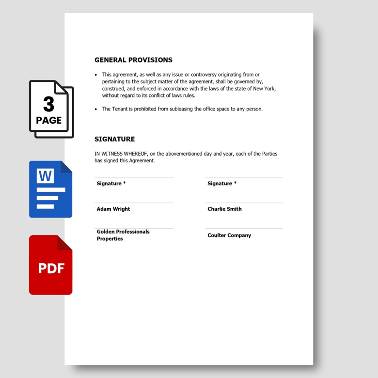 Office Rental Agreement Template | Editable Lease Contract in PDF & Word | Commercial Office Space Rental Form