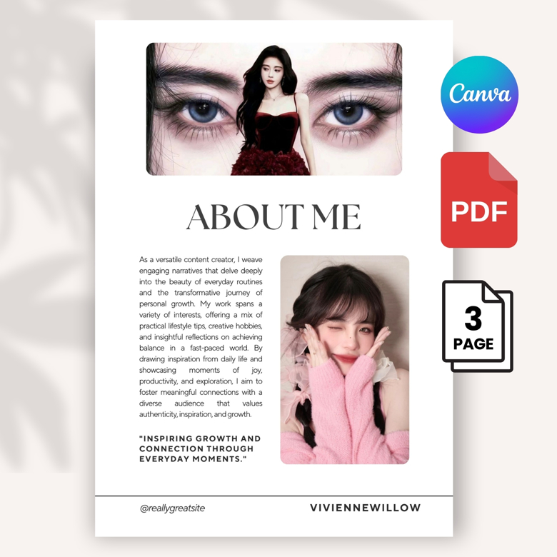 11-Page Beauty Influencer Media Kit Template Instagram Press Kit & Rate Card Editable Canva Portfolio for Skincare & Fashion