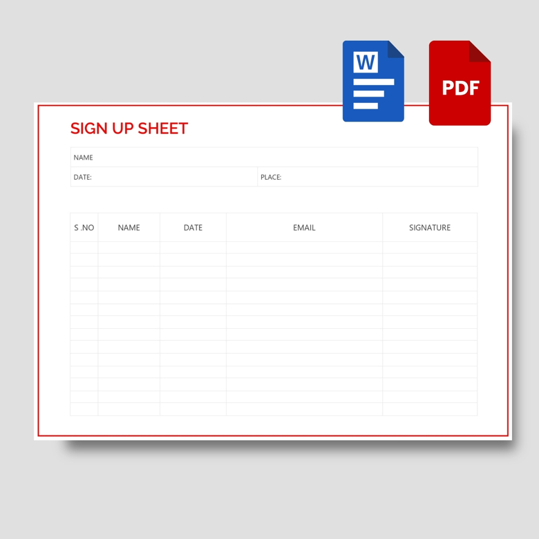 Editable Sign Up Sheet Template | Attendance & Registration Form | Fillable PDF & Word for Events, Workshops & Meetings