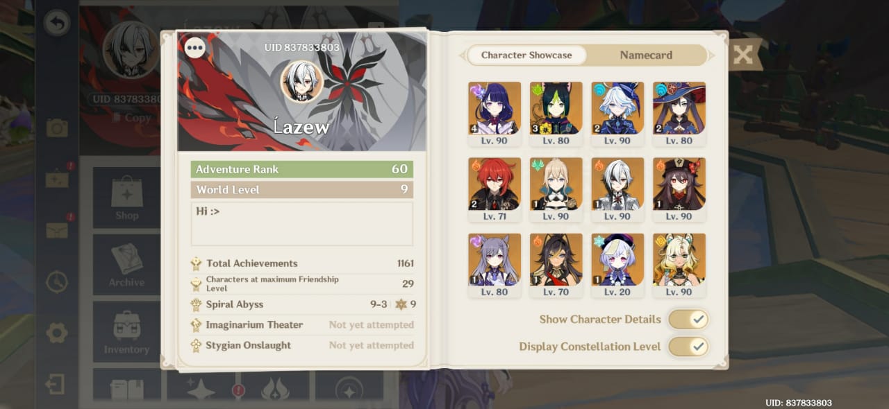 Genshin Impact Account ( Asia Server) | 26 Star Char- 14 Star Weap |C4 Raiden Shogun Sign + C2 Furina + C1 Arlecchino Sign