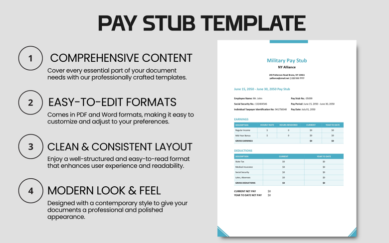 Military Pay Stub Template | Printable & Editable Army Paycheck Slip | PDF + Word | Instant Download
