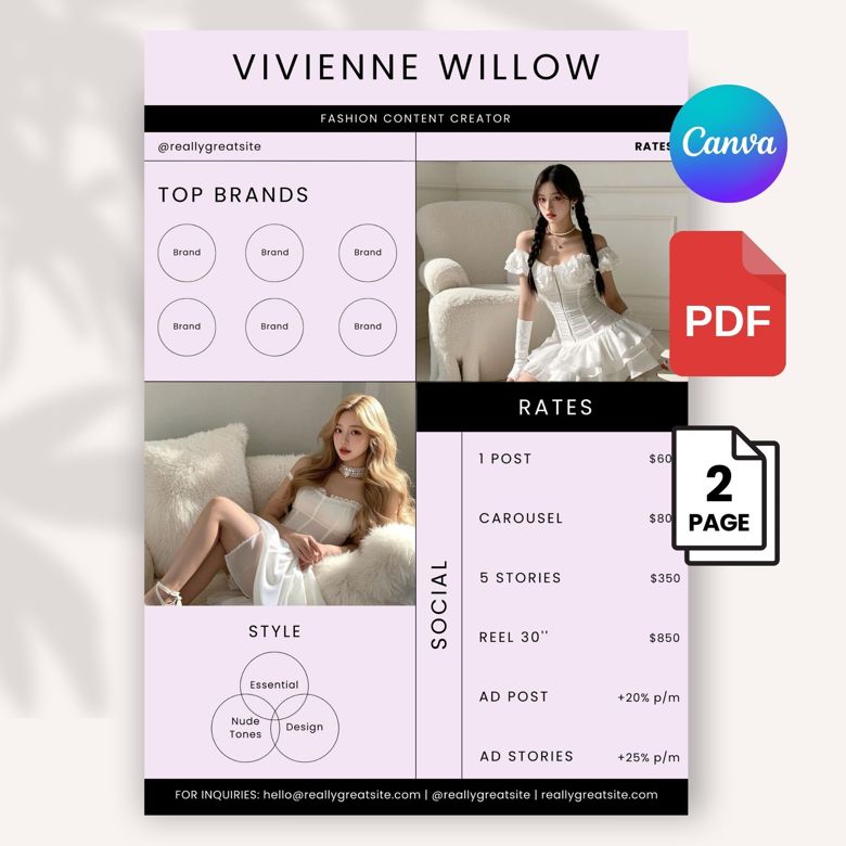 Fashion Magazine & Media Kit Template | Editable Canva Template A4 | Minimalist Pink Aesthetic Influencer Kit