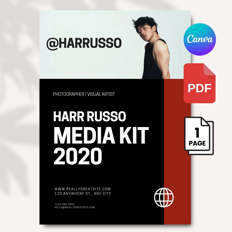 Bold Media Kit Template for Male Influencers | Editable Canva Press Kit for Fashion Models & Digital Creators | Modern Editoria