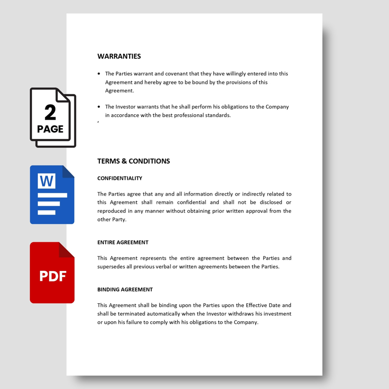 Business Investor Agreement Template | Editable Investment Contract PDF & Word | ROI & Voting Rights Deal Document for Startups