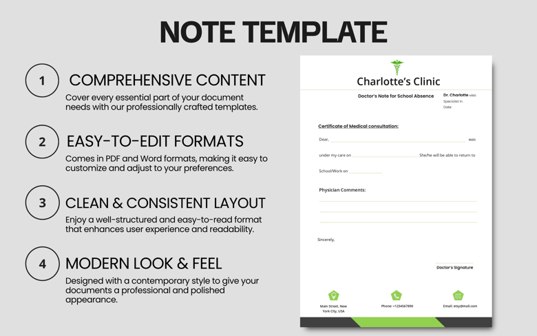 Doctor’s Note for School Absence Template | Printable & Editable Medical Excuse Form | PDF & Word