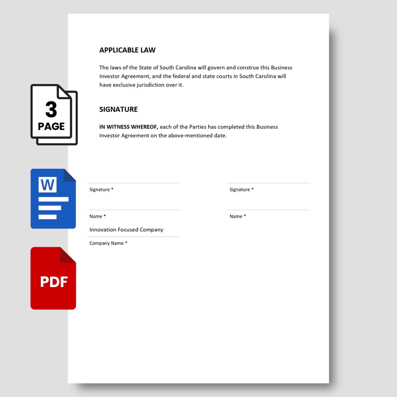 Business Investor Agreement Template | Editable Investment Contract PDF & Word | ROI & Voting Rights Deal Document for Startups