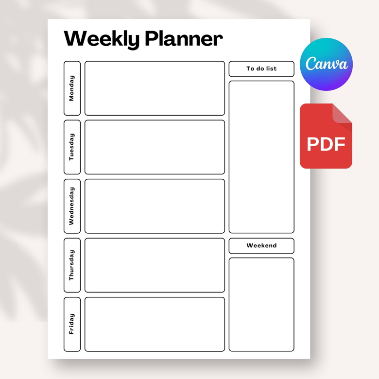 Minimalist Weekly Planner | Printable Work & Life Organizer | Mon–Fri Focus + To Do List | A4 & US Letter