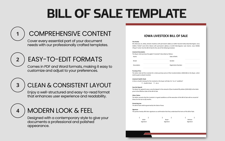 Iowa Livestock Bill of Sale Template | Editable PDF & Word | Piglet or Farm Animal Sale Form | Instant Download