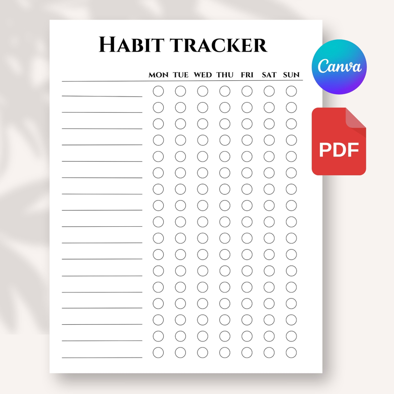Weekly Habit Tracker | Minimalist Habit Tracker Printable | Self Care & Productivity Planner