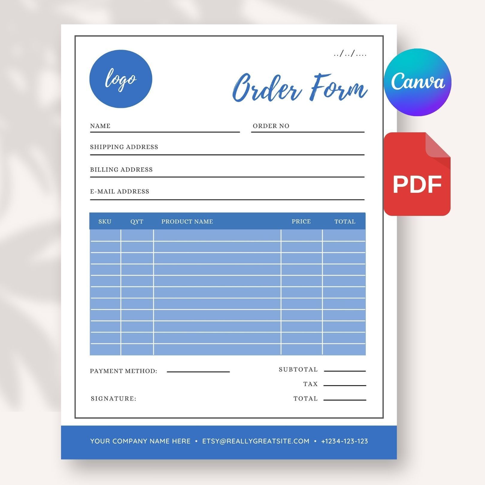Printable Order Form Template for Small Business | Editable Canva Purchase Order Sheet | A4 & US Letter