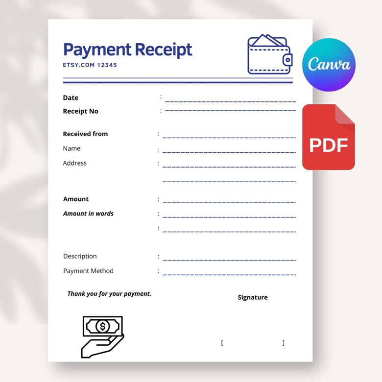 Clean & Professional Payment Receipt | Printable A4 -USLETTER Template