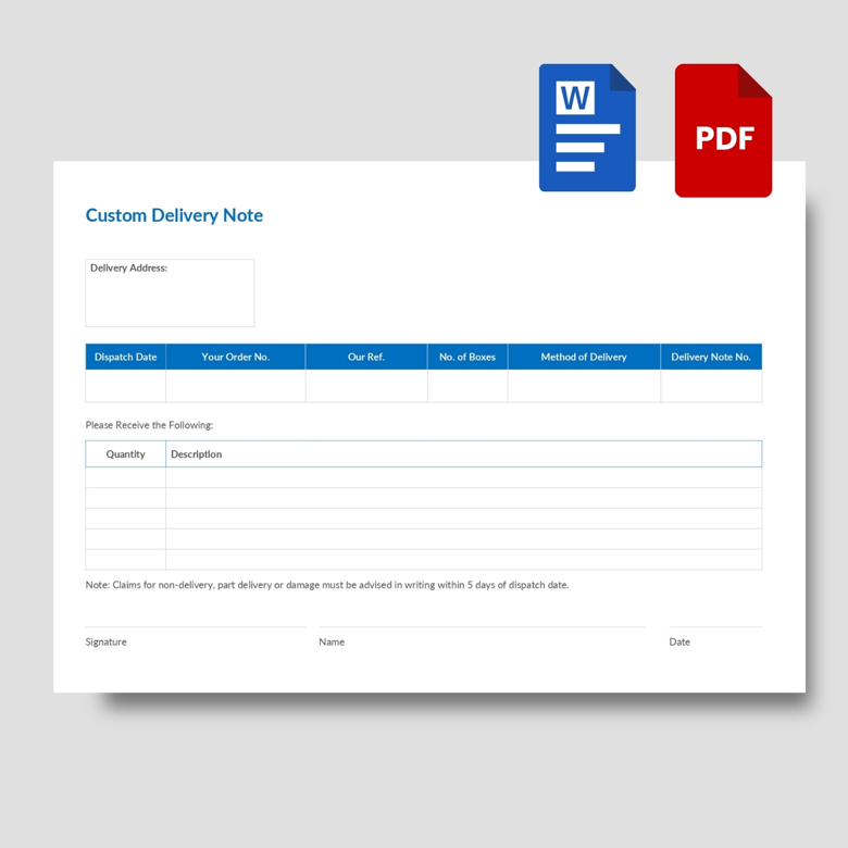 Editable Delivery Note Template | Fillable Dispatch Form PDF & Word | Printable Shipping Receipt for Small Business