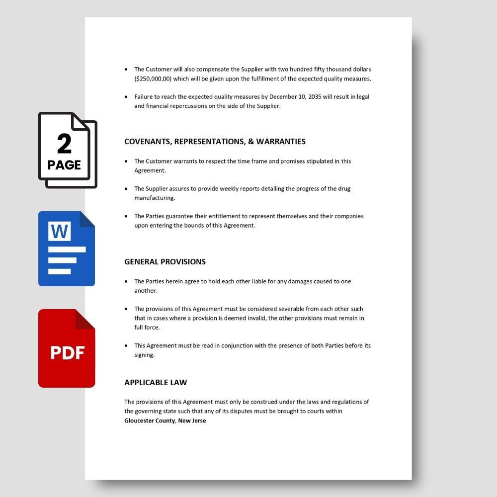 Quality Agreement Template | Editable Manufacturing Contract | PDF & Word | Supplier-Customer B2B Agreement Form