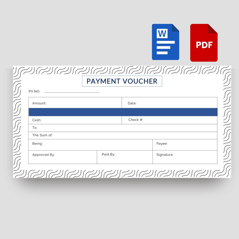 Editable Payment Voucher Template | Printable Cash & Check Receipt Form in PDF & Word | Business Payment Record Slip